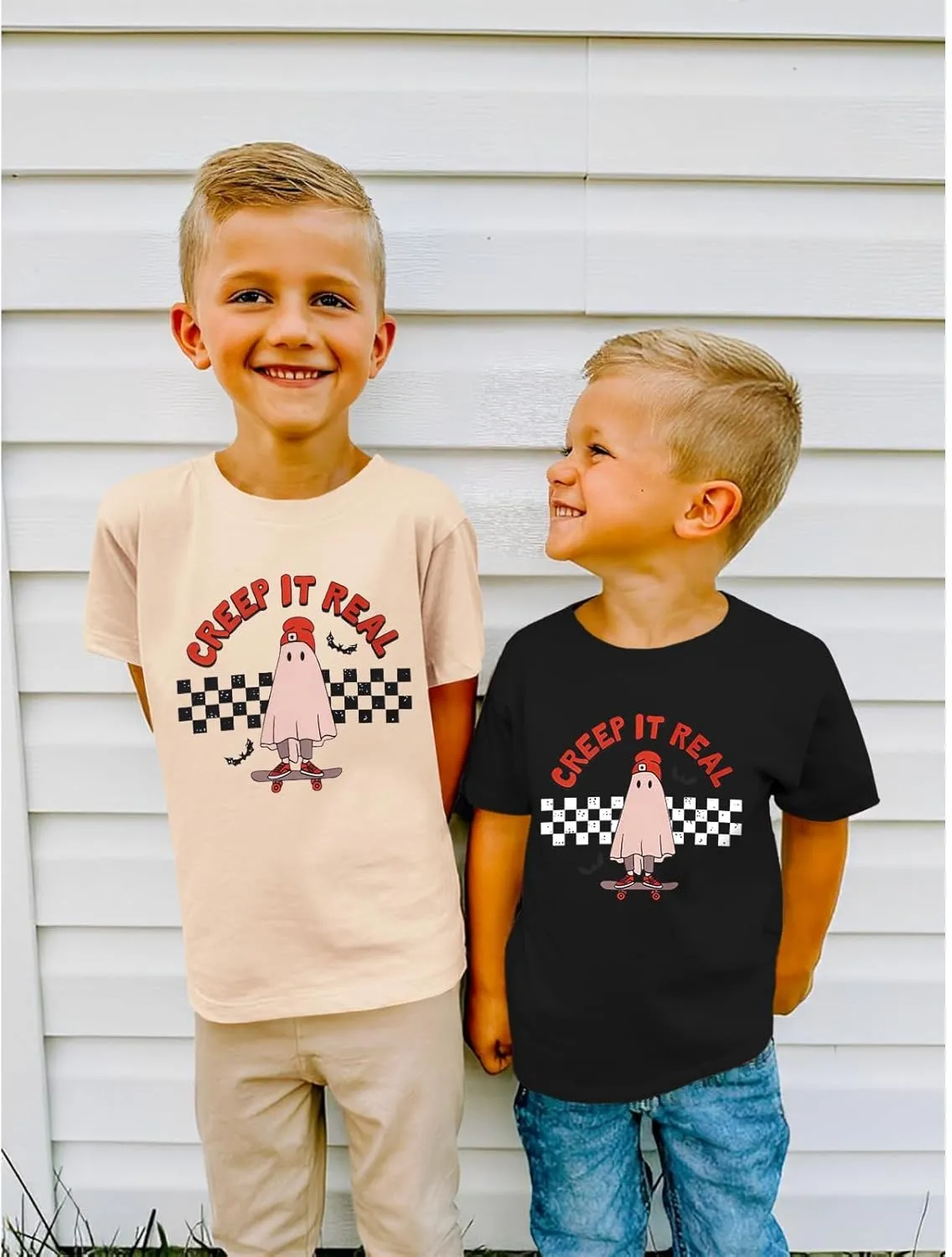 Toddler Halloween Shirt Baby Boys Girls Ghost Tshirt Creep It Real Short Sleeve Tee Tops Spooky Season Fall Clothes
