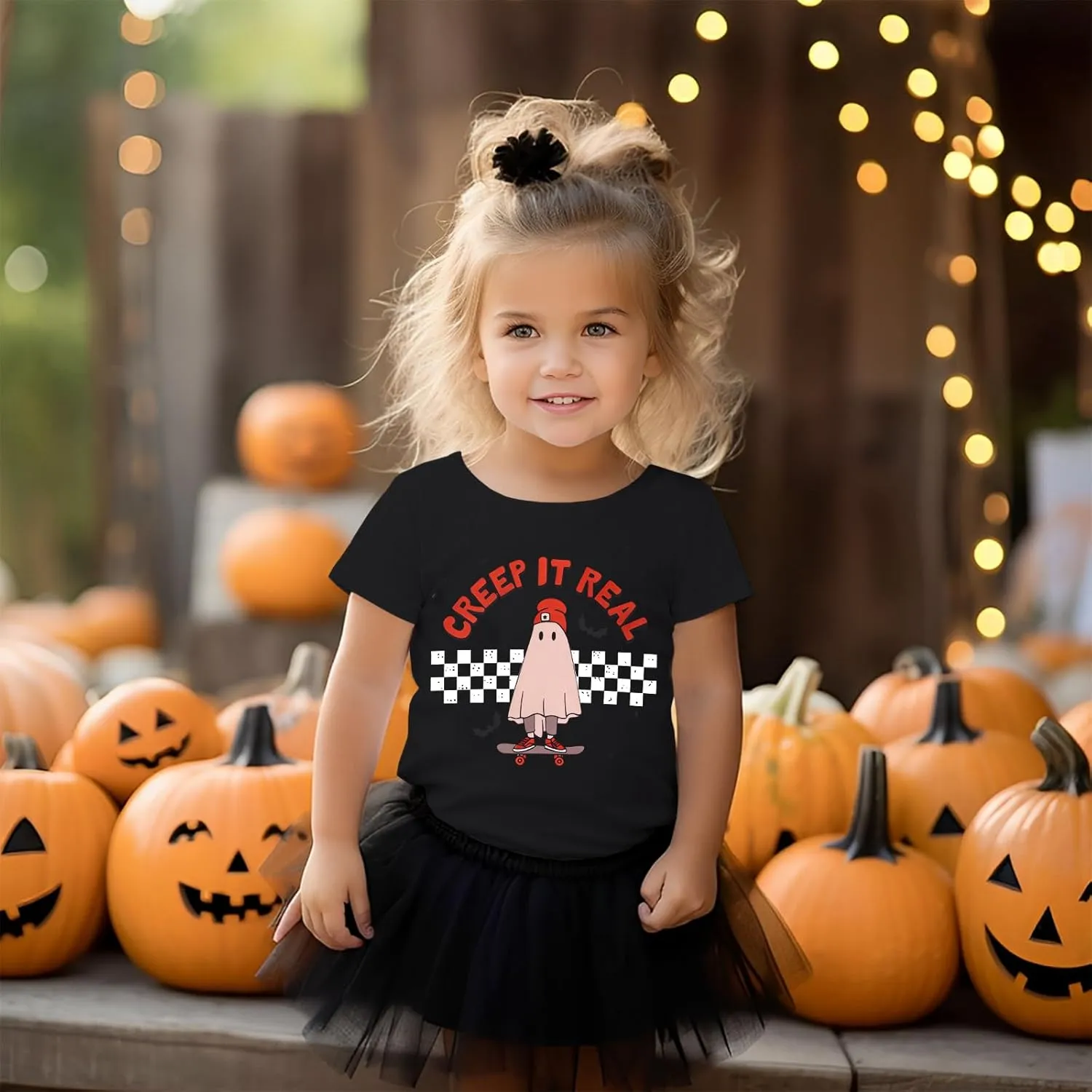 Toddler Halloween Shirt Baby Boys Girls Ghost Tshirt Creep It Real Short Sleeve Tee Tops Spooky Season Fall Clothes
