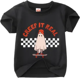 Toddler Halloween Shirt Baby Boys Girls Ghost Tshirt Creep It Real Short Sleeve Tee Tops Spooky Season Fall Clothes