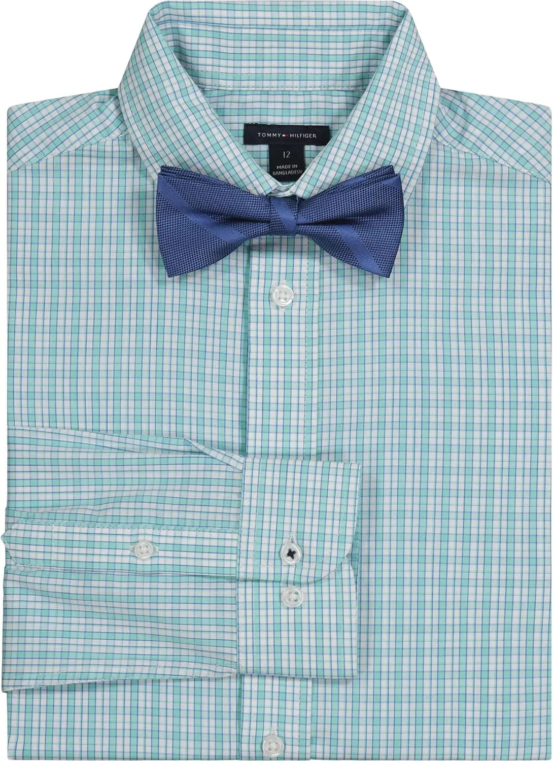 Tommy Hilfiger Boy's Long Sleeve Dress Shirt With Bow Tie, Collared Button-down With Cuff Sleeves
