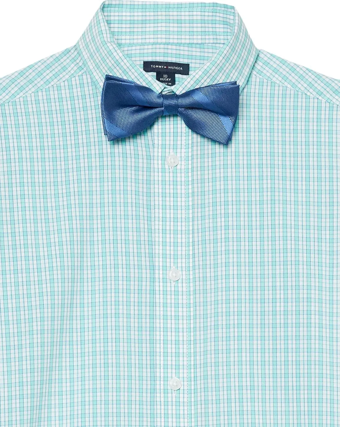 Tommy Hilfiger Boy's Long Sleeve Dress Shirt With Bow Tie, Collared Button-down With Cuff Sleeves