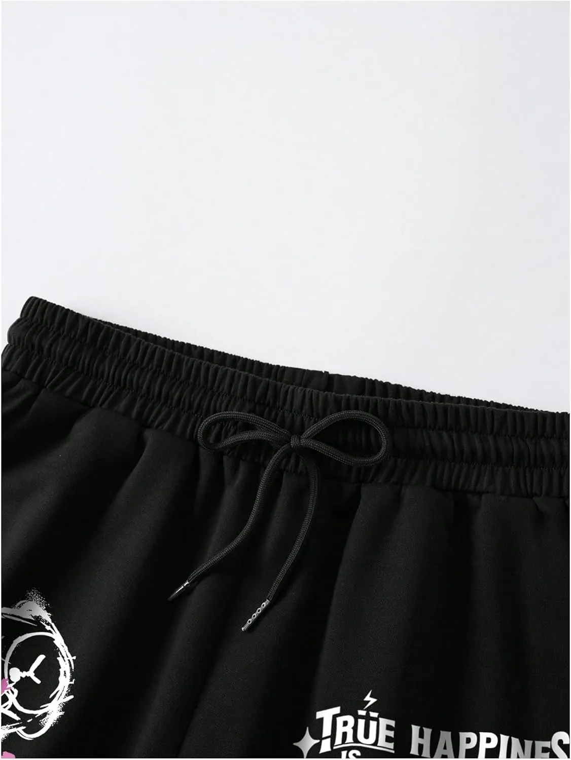 WDIRARA Women's Cartoon Graphic Letter Print Drawstring Elastic Waist Athletic Track Shorts
