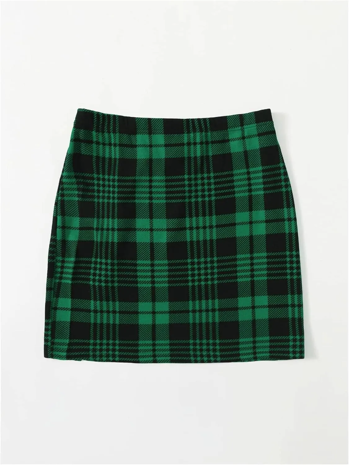 WDIRARA Women's Plaid Print Slit Hem Mini Pencil Skirt High Waist Bodycon Short Skirts