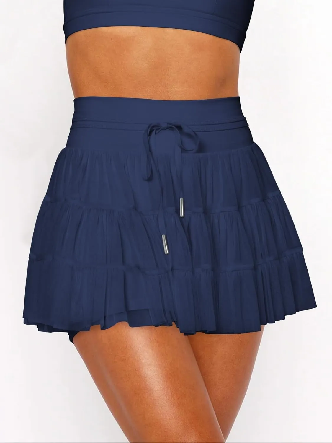 Women's Pleated Skirt High Waisted Ruffle Tennis Skirts Sports Skater Running Skorts with Shorts Pockets