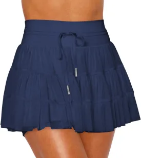 Women's Pleated Skirt High Waisted Ruffle Tennis Skirts Sports Skater Running Skorts with Shorts Pockets