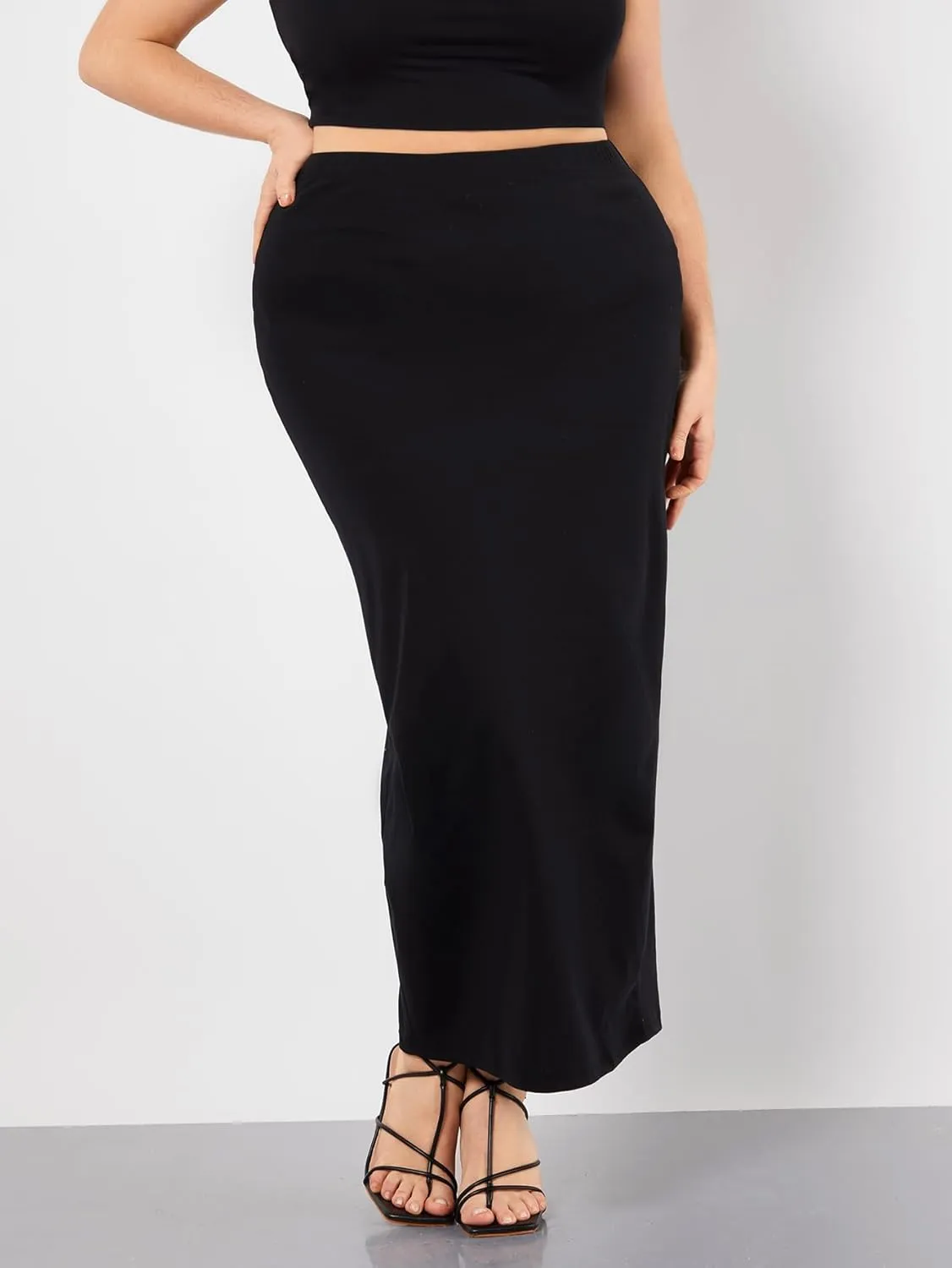 Women's Plus Size Long Pencil Skirts Elastic High Waisted Bodycon Skirt