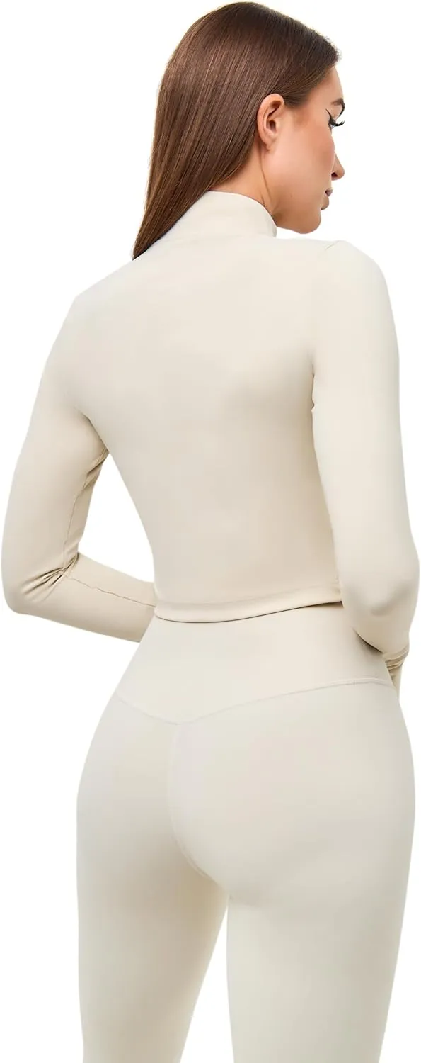 Women's Slim Fit Full Zip Athletic Running Sports Jacket - Lightweight 4-Way Stretch Workout Top