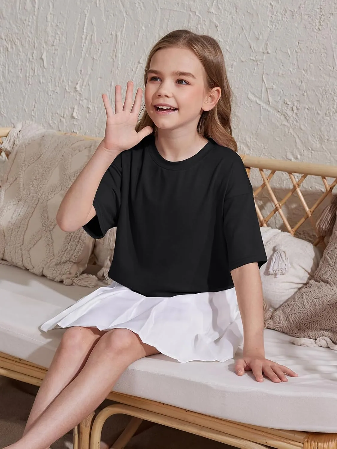 ZDC Girls Athletic Oversized Crop Tops Kids Drop Shoulder Short Sleeve T Shirts Workout Tees 5-14 Years