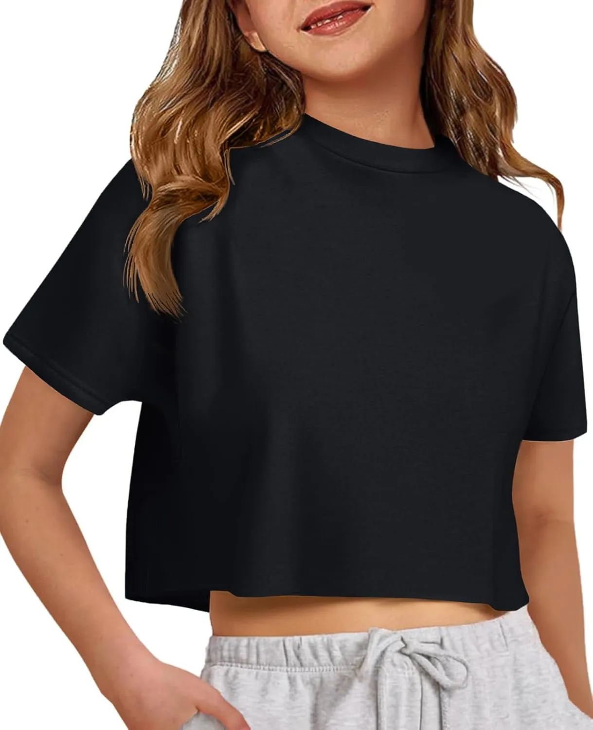 ZDC Girls Athletic Oversized Crop Tops Kids Drop Shoulder Short Sleeve T Shirts Workout Tees 5-14 Years