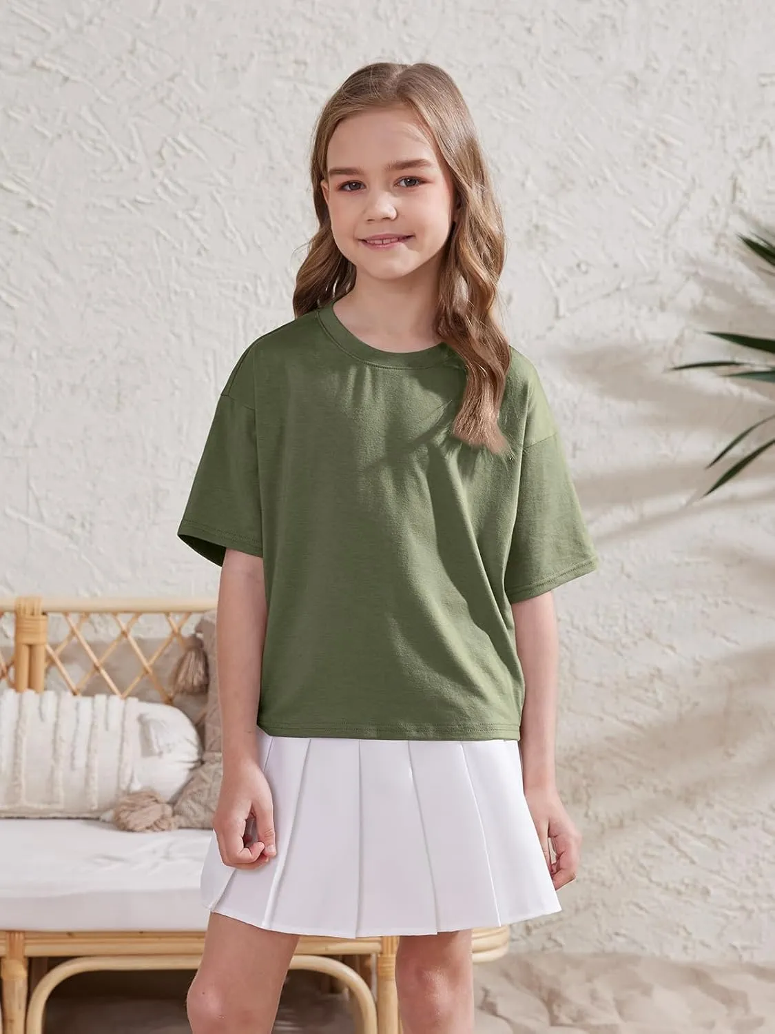 ZDC Girls Athletic Oversized Crop Tops Kids Drop Shoulder Short Sleeve T Shirts Workout Tees 5-14 Years