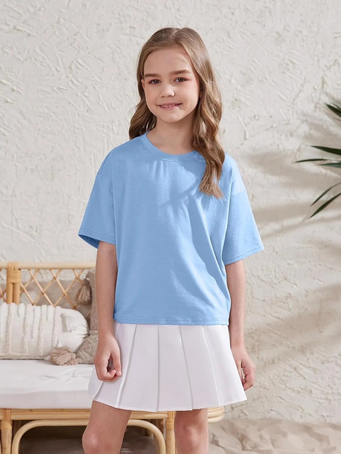 ZDC Girls Athletic Oversized Crop Tops Kids Drop Shoulder Short Sleeve T Shirts Workout Tees 5-14 Years