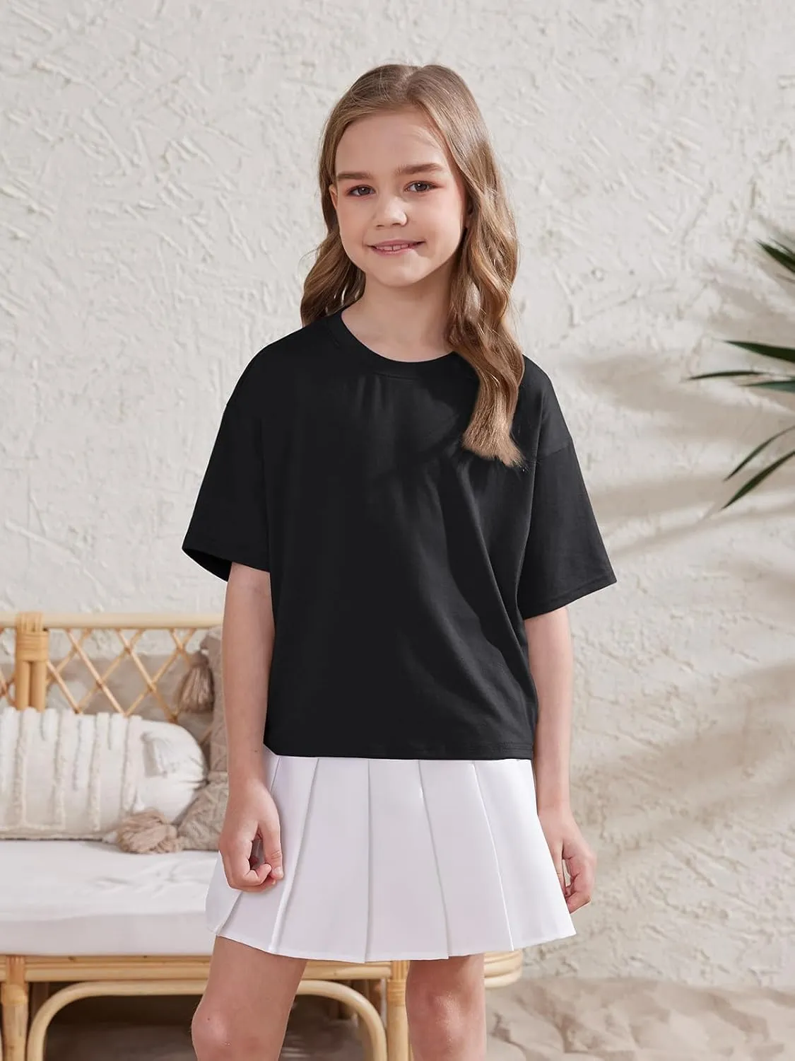 ZDC Girls Athletic Oversized Crop Tops Kids Drop Shoulder Short Sleeve T Shirts Workout Tees 5-14 Years