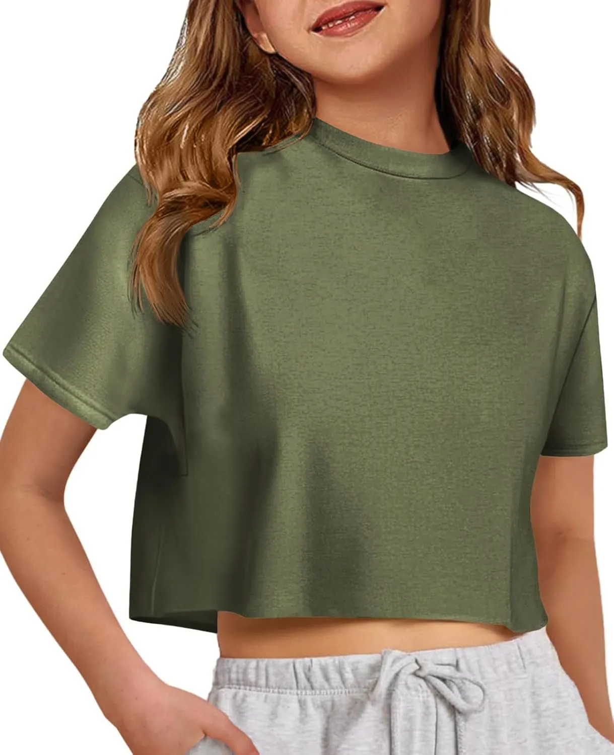 ZDC Girls Athletic Oversized Crop Tops Kids Drop Shoulder Short Sleeve T Shirts Workout Tees 5-14 Years