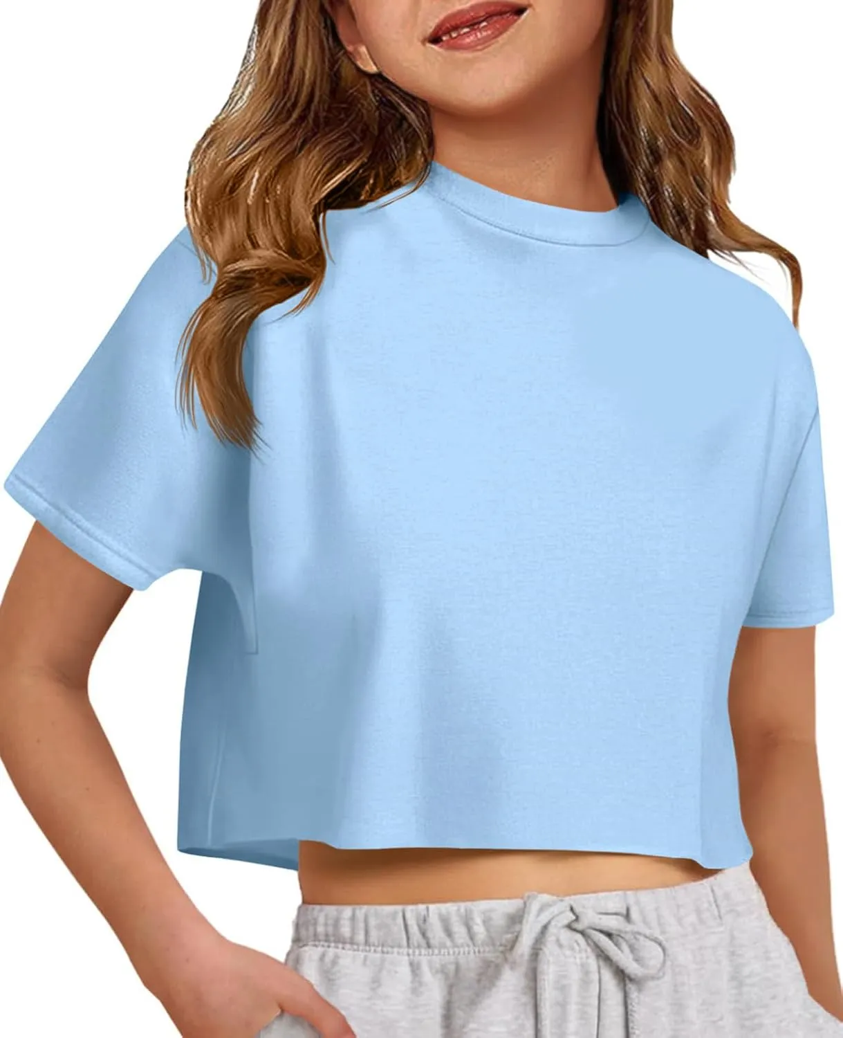 ZDC Girls Athletic Oversized Crop Tops Kids Drop Shoulder Short Sleeve T Shirts Workout Tees 5-14 Years